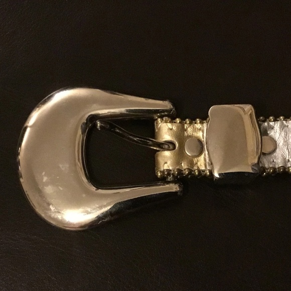 Retro Simon silver and gold leather belt with heavy silver buckle - Picture 6 of 8